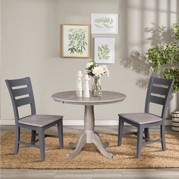 Parawood II Washed Gray Clay Taupe 36-Inch  Round Extension Dining Table with Two Chairs, image 2