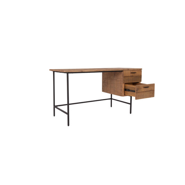 Avery Natural Brown and Textured Black Industrial Two Drawer Desk, image 6