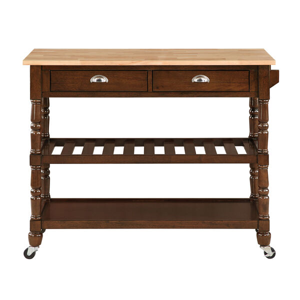 French Country Espresso Butcher Block Three-Tier Butcher Block Kitchen Cart with Drawers, image 5