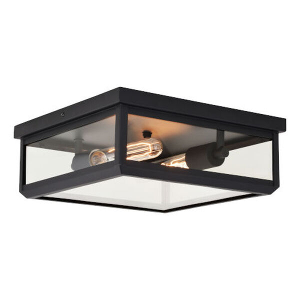 Kinzie Textured Black Two-Light Outdoor Square Flush Mount, image 1