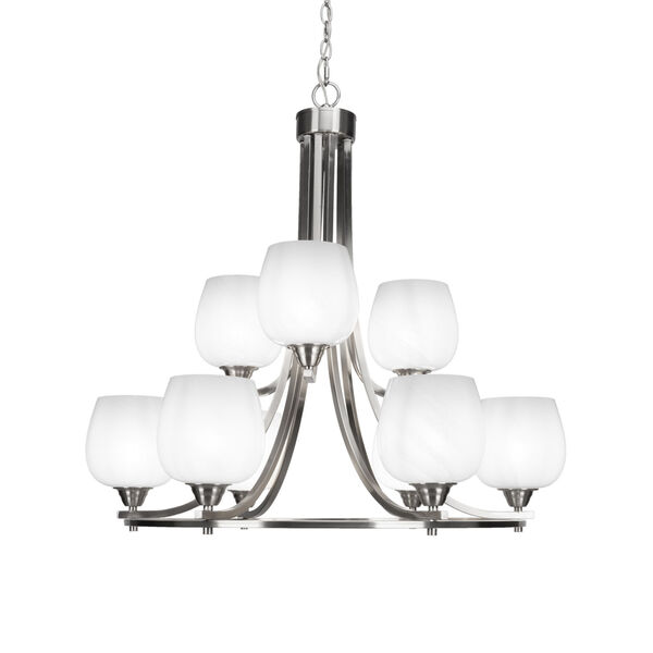 Paramount Brushed Nickel 32-Inch Nine-Light Chandelier with White Marble Glass Shade, image 1