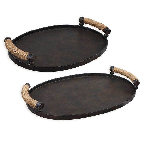 Viggo Rustic Oxidized Bronze and Natural Tray, Set of 2, image 1