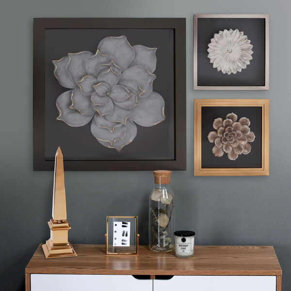 Gray and Gold 26 x 28-Inch Magnolia Flower Wood Wall Art, image 2