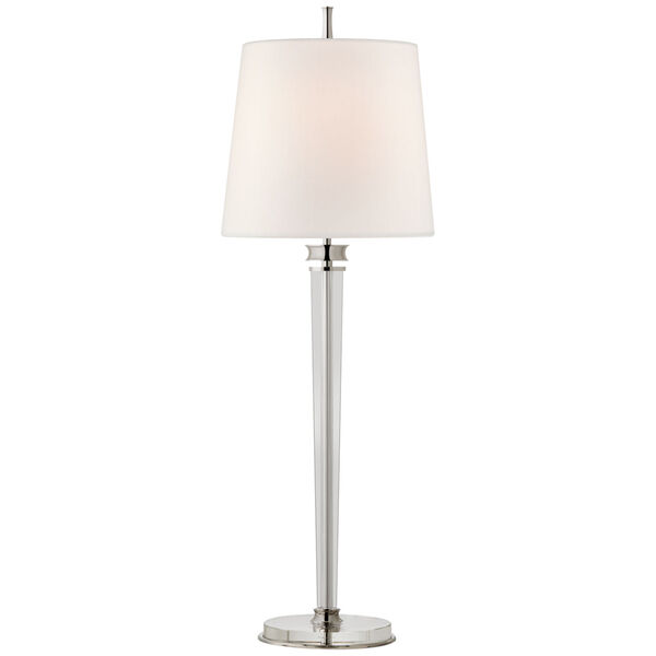 Lyra Buffet Lamp in Polished Nickel and Crystal with Linen Shade by Thomas O'Brien, image 1