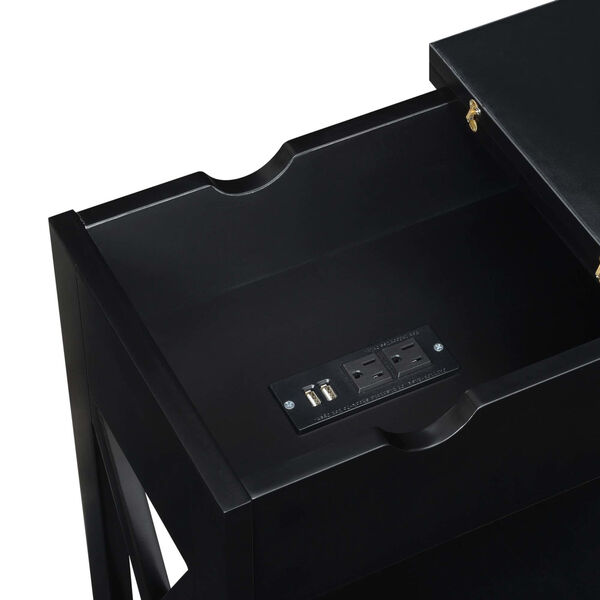 Oxford Black Flip Top End Table with Charging Station, image 5