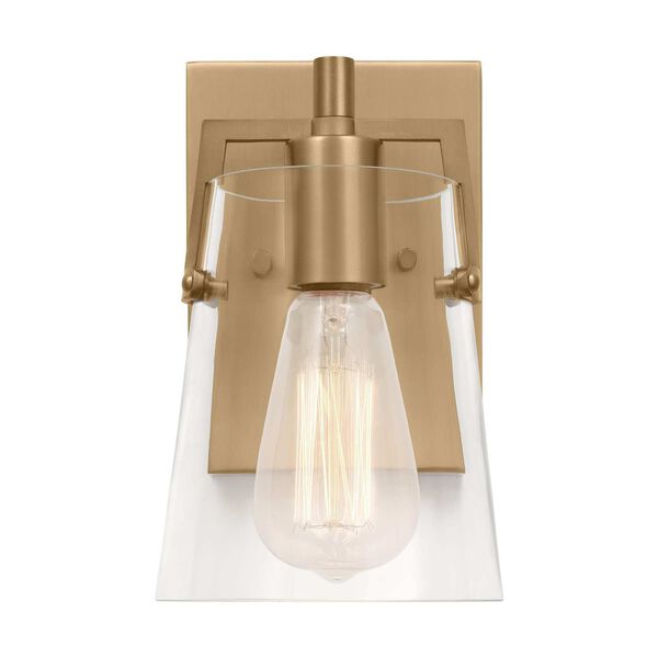 Crofton Satin Brass One-Light Bath Sconce with Clear Glass by Drew and Jonathan, image 1