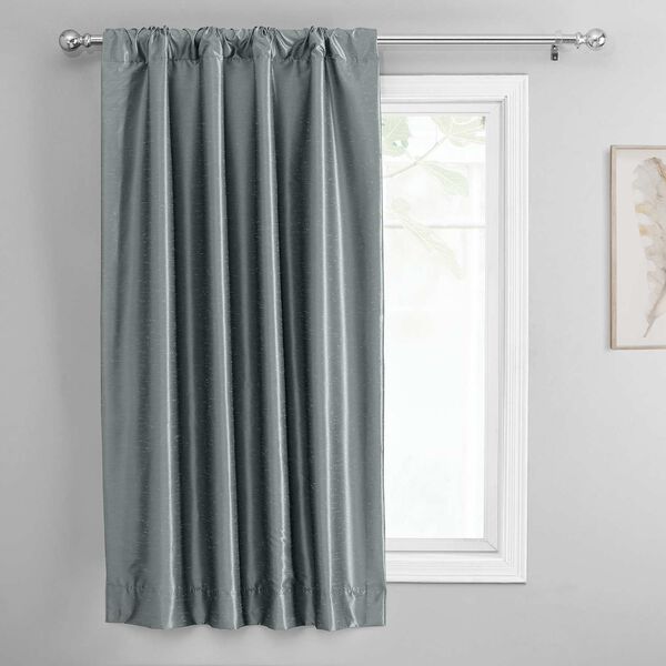 Storm Grey Vintage Textured Faux Dupioni Silk Tie-Up Window Shade Single Panel, image 5