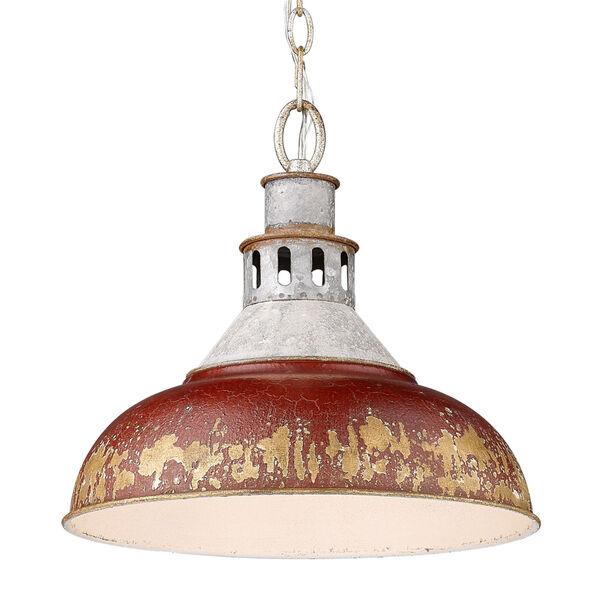 Kinsley Aged Galvanized Steel 14-Inch One-Light Pendant with Antique Red Shade, image 1