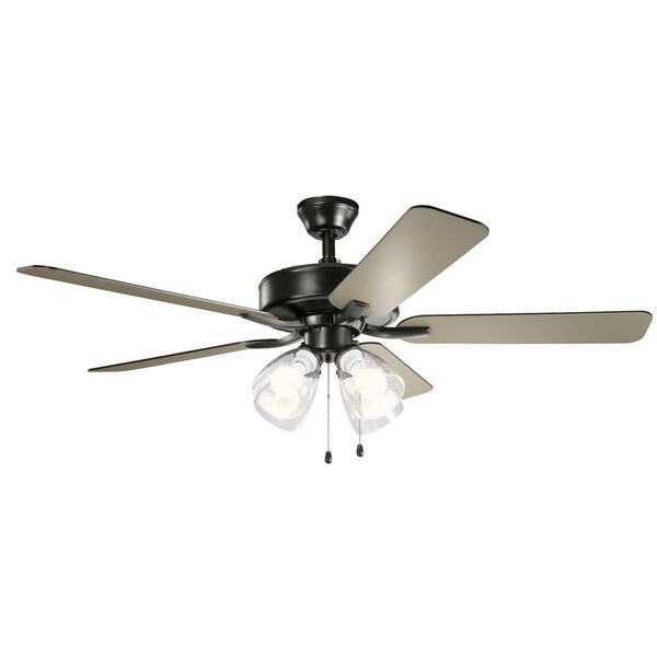 Basics Pro Premier Satin Black 52-Inch Ceiling Fan with Clear Seeded Glass, image 1