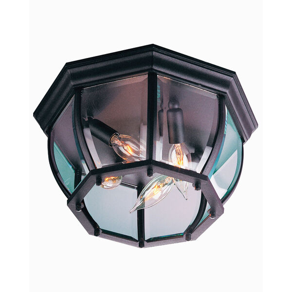 Matte Black Four-Light Outdoor Flush Mount with Clear Beveled Glass, image 1