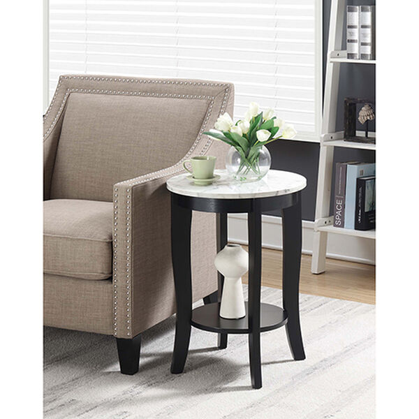 American Heritage White Faux Marble and Black Round End Table, image 3