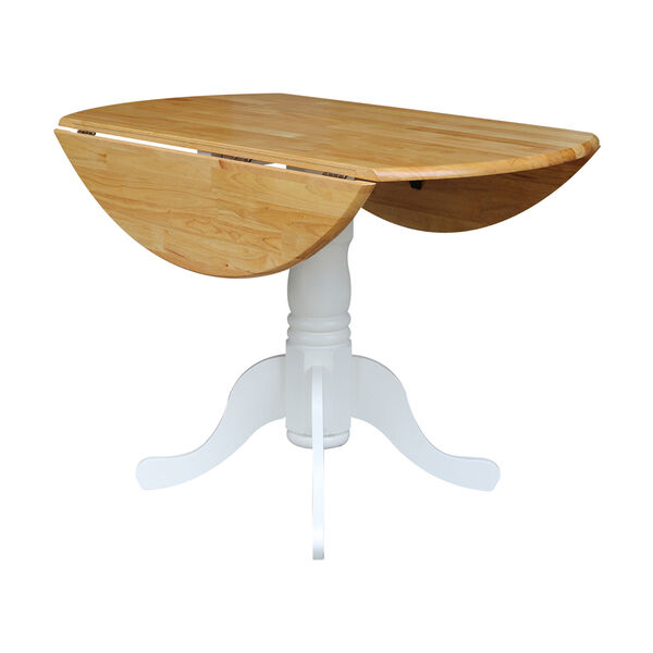 Round Dual Drop Leaf White and Natural Table, image 5