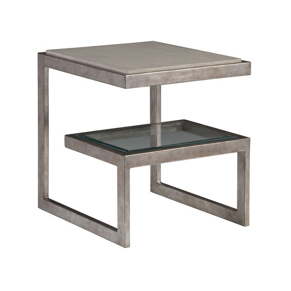 Signature Designs Light Gray and Silver Leaf Soiree Rectangular End Table, image 1