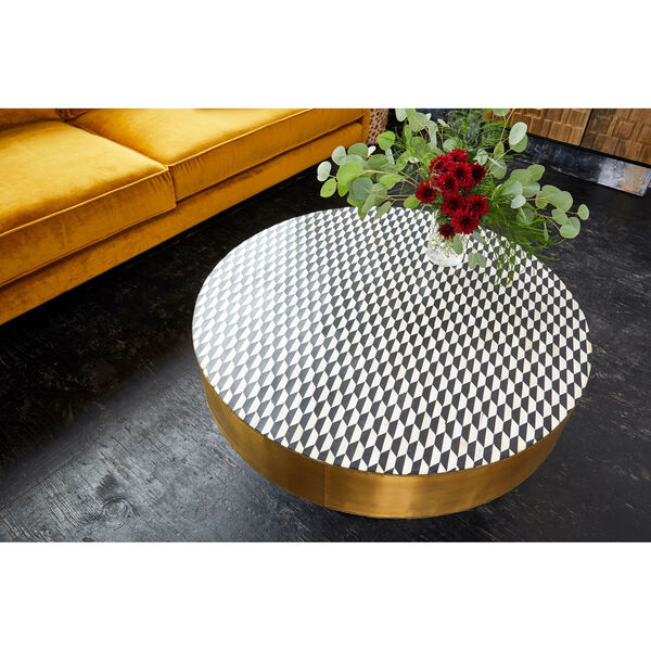 Optic Brass Geometric Patterned Round Coffee Table, image 9
