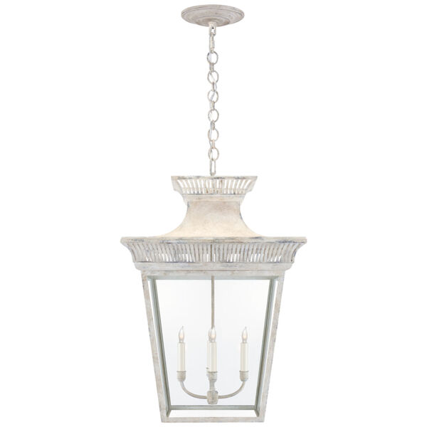 Elsinore Extra-Large Hanging Lantern in Old White with Clear Glass by Chapman and Myers, image 1