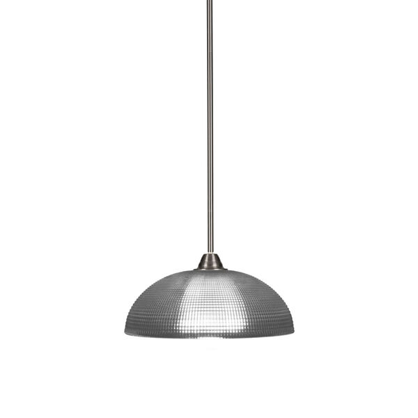 Paramount Brushed Nickel One-Light 13-Inch Pendant with Clear Ribbed Glass, image 1