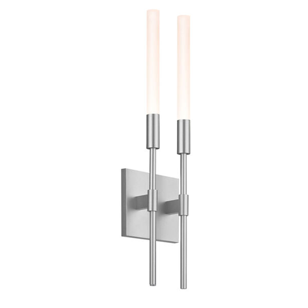 Wands Bright Satin Aluminum Two-Light LED Two-Arm Wall Sconce with White Etched Shade, image 1