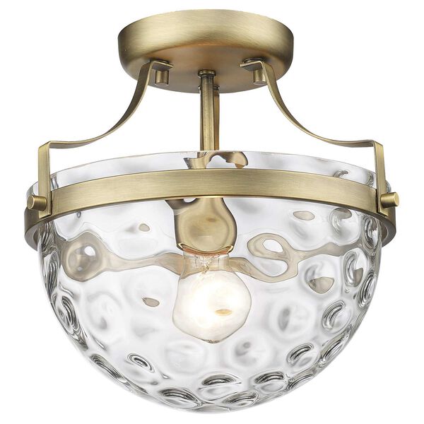 Quinn Antique Brass One-Light Semi-Flush Mount with Clear Wavey Glass, image 4