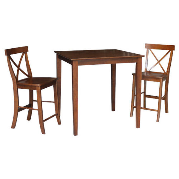 Espresso 36-Inch Counter Height Dining Table with Two X-Back Stool, Three-Piece, image 2
