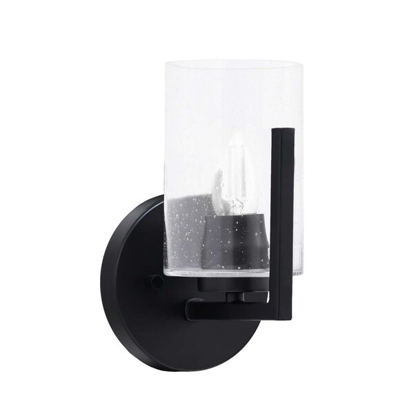 Atlas Matte Black One-Light Wall Sconce with Four-Inch Clear Bubble Glass, image 1