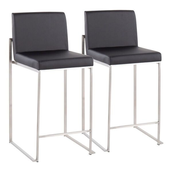 Fuji Stainless Steel and Black High Back Counter Stool, Set of 2, image 2