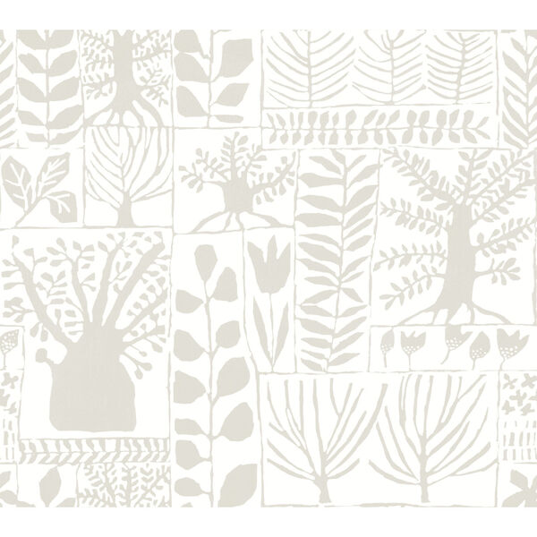 White and Cream 27 In. x 27 Ft. Primitive Trees Wallpaper, image 2