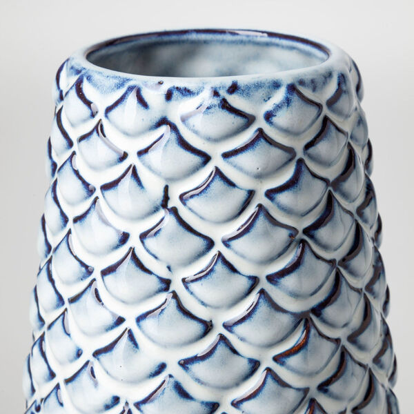 Troi II Blue and White Fishscale Ceramic Vase, image 3