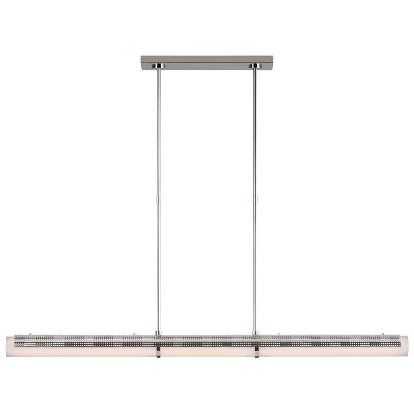 Precision Large Linear Chandelier in Polished Nickel with White Glass by Kelly Wearstler, image 1