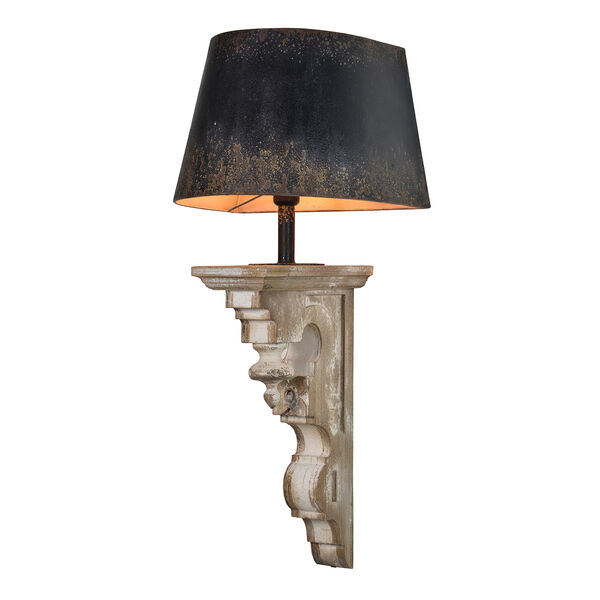 Peyton Plug-In Whitewash Wood and Rustic Black Metal Shade 38-Inch One-Light Sconce, image 1