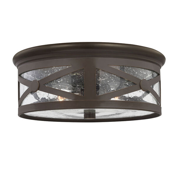 Lakeview Antique Bronze Two-Light  Outdoor Ceiling Flush Mount with Clear Seeded Glass, image 1