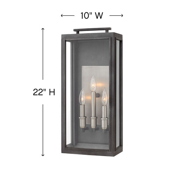Sutcliffe Aged Zinc 10-Inch Three-Light Outdoor Large Wall Mount, image 3