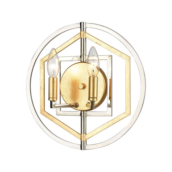 Geosphere Polished Nickel and Parisian Gold Leaf Two-Light ADA Wall Sconce, image 1