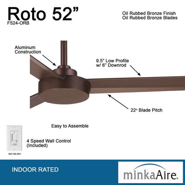 Roto Oil Rubbed Bronze 52-Inch Ceiling Fan, image 5