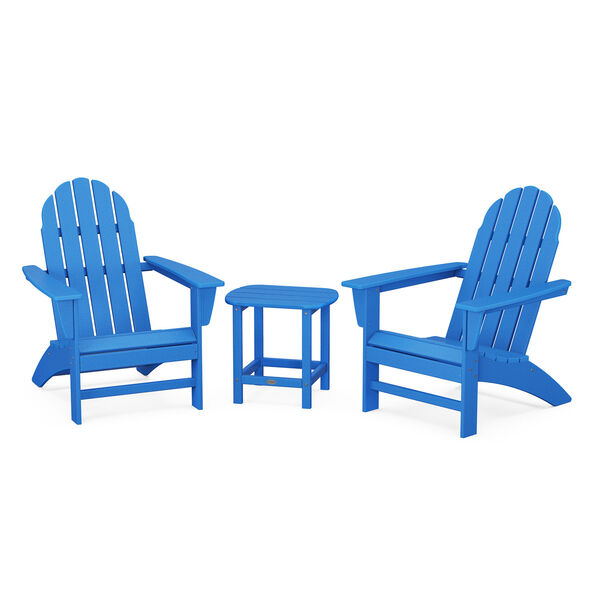 Vineyard Pacific Blue Adirondack Set with South Beach Side Table, 3-Piece, image 1