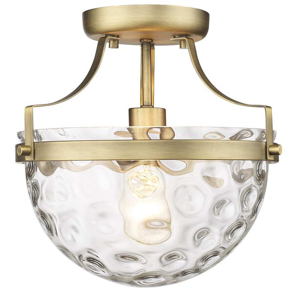 Quinn Antique Brass One-Light Semi-Flush Mount with Clear Wavey Glass, image 1