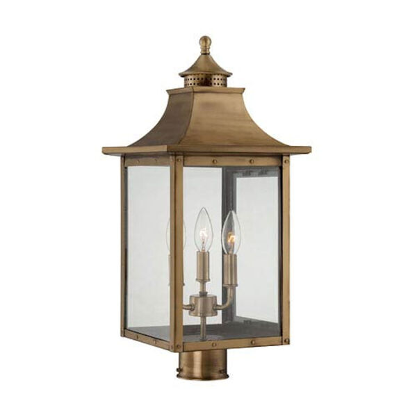 St. Charles Medium Post Lantern with Aged Brass Finish, image 1