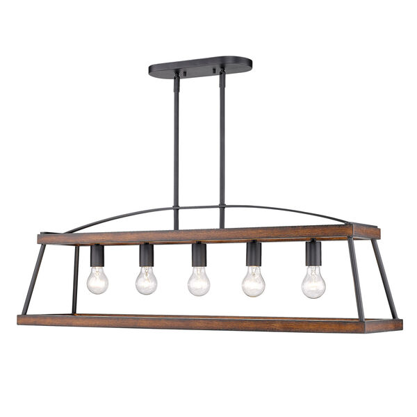 Teagan Natural Black 40-Inch Five-Light Linear Pendant with Rustic Oak Wood Accents, image 3