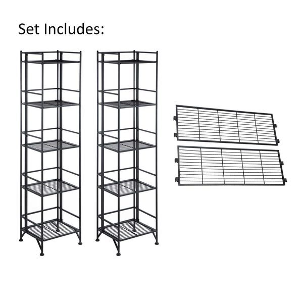 Xtra Storage Five-Tier Folding Metal Shelves with Set of Two Deluxe Extension Shelves, image 5
