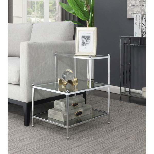 Royal Crest 3 Tier Step End Table in Clear Glass and Chrome Frame, image 2