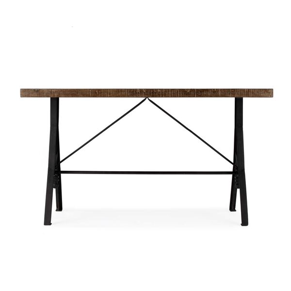 Croyden Natural Brown Black Wood and Iron Trestle Console Table, image 4
