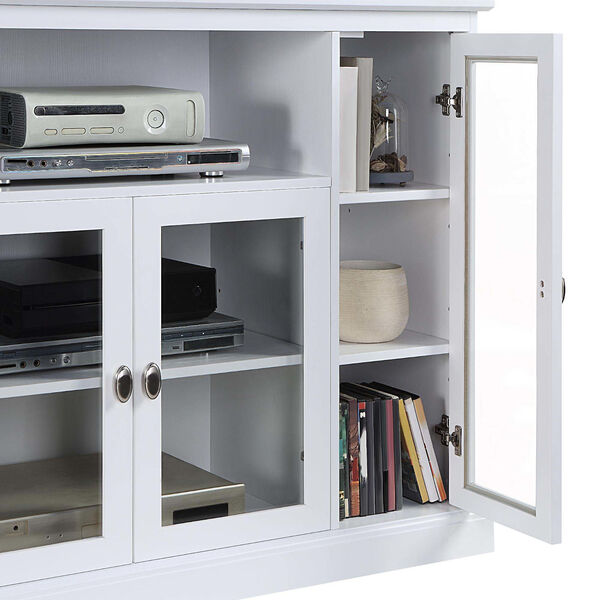Summit Highboy White TV Stand with Storage Cabinet and Shelf, image 2