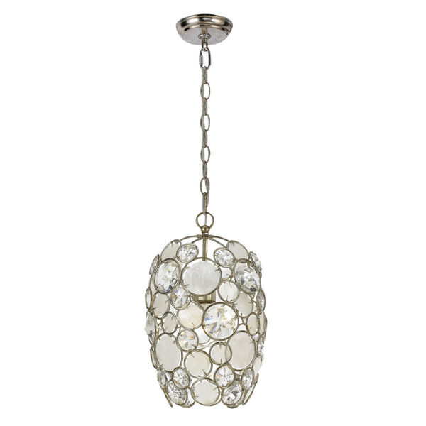 Palla Antique Silver One-Light Mini Pendant with Natural White Capiz Shell and Hand Cut Crystal, image 2