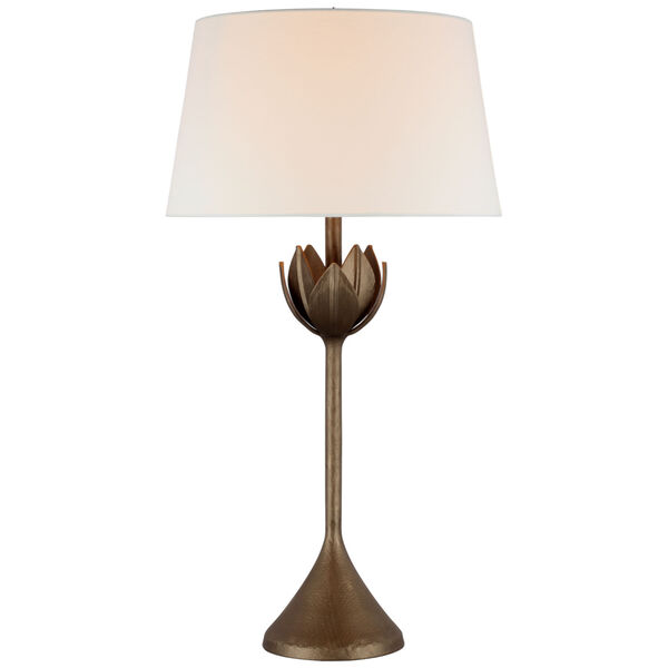 Alberto Large Table Lamp in Antique Bronze Leaf with Linen Shade by Julie Neill, image 1