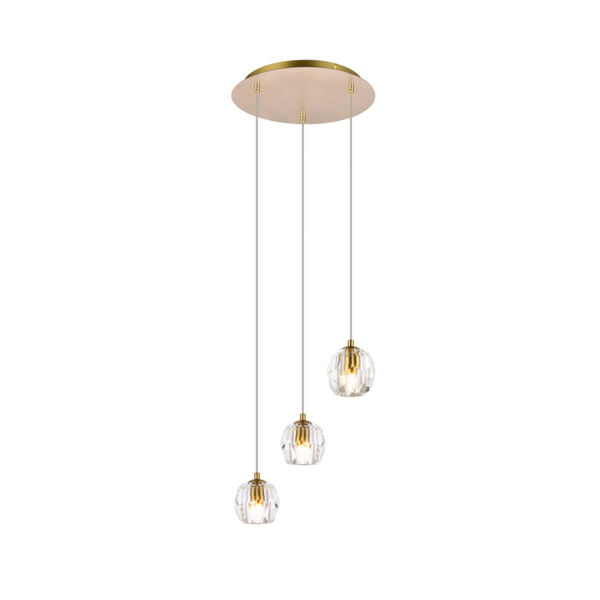 Eren Gold 12-Inch Three-Light Pendant with Royal Cut Clear Crystal, image 1