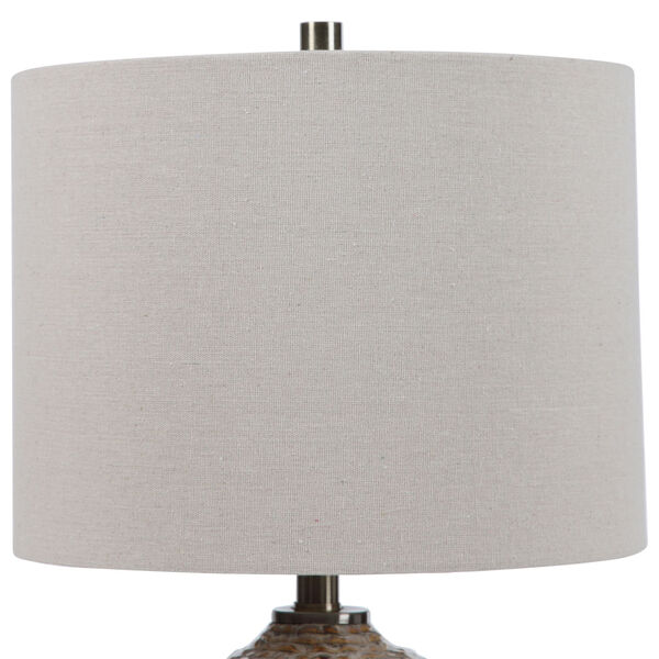 Lagos Brown and Light Brushed Brass One-Light Table Lamp with Round Drum Hardback Shade, image 4