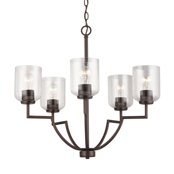 HomePlace Carter Bronze Five-Light Chandelier with Clear Seeded Glass, image 1
