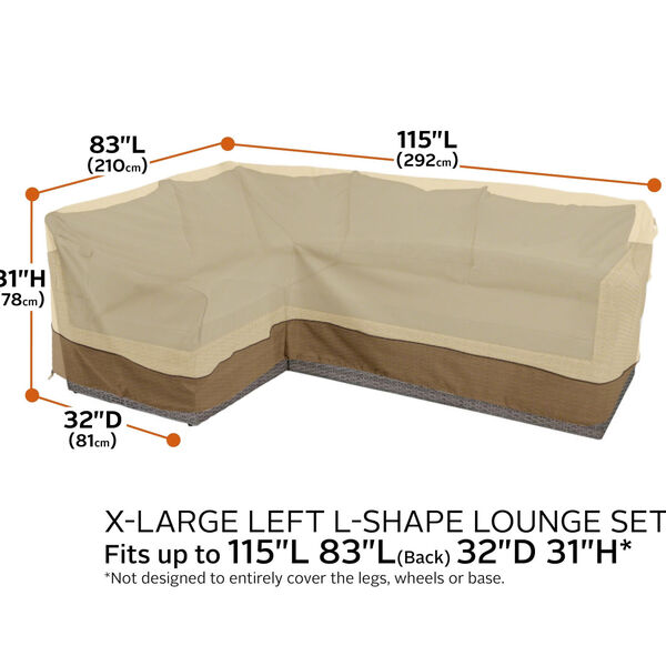 Ash Beige and Brown 115-Inch Patio Left facing Sectional Lounge Set Cover, image 4