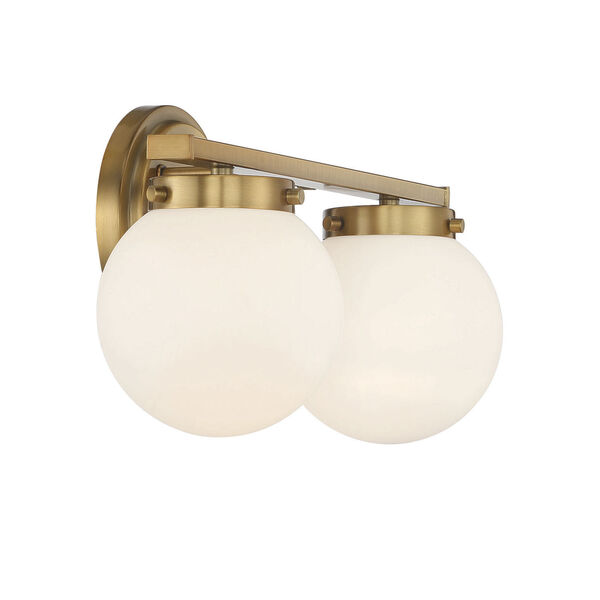 Cora Natural Brass Two-Light Bath Vanity with Opal Glass, image 5