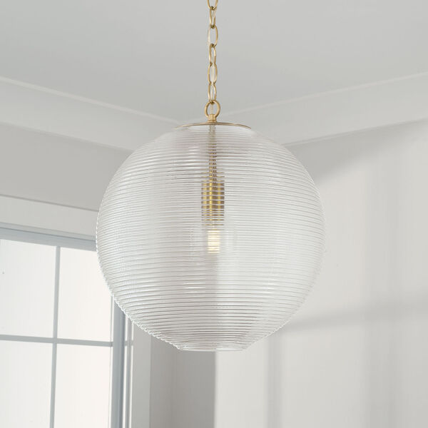 Dolan Matte Brass One-Light Pendant with Clear Ribbed Glass, image 5