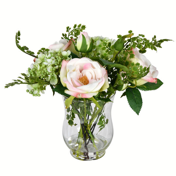 Green and Pink Rose In Glass Pot, image 1